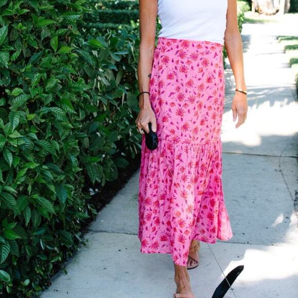 Perry Walker Dresses & Skirts - Perry Walker Collective Polly Maxi Skirt Size XL Hot Pink Floral India Cotton